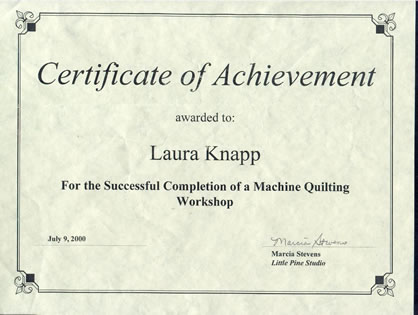 machine quilting certificate